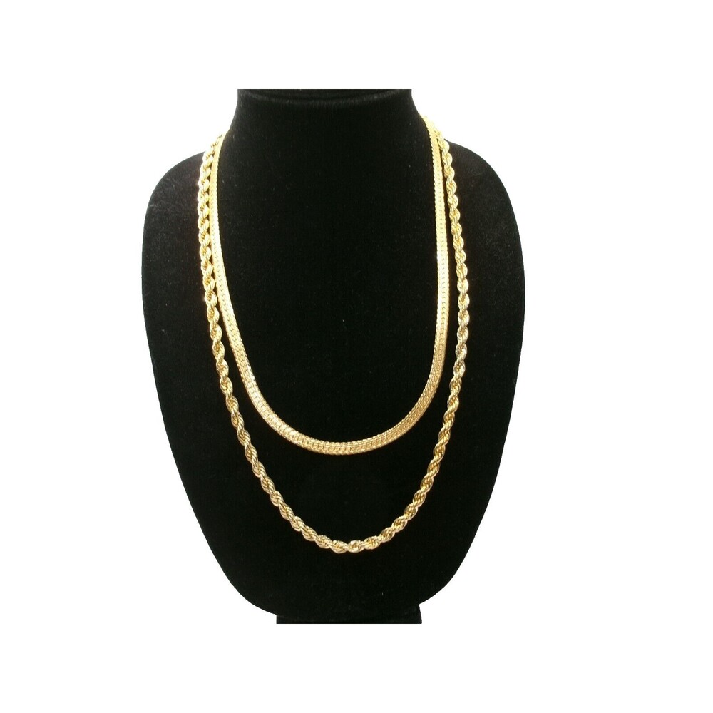 Napier Necklace Gold Tone Chain Flat Herringbone Signed & Unsigned Rope Lot of 2